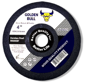 แผ่นเจียรบาง สแตนเลส 4 นิ้ว GOLDEN BULL 100×3.0x16 mm. (สีดำ)